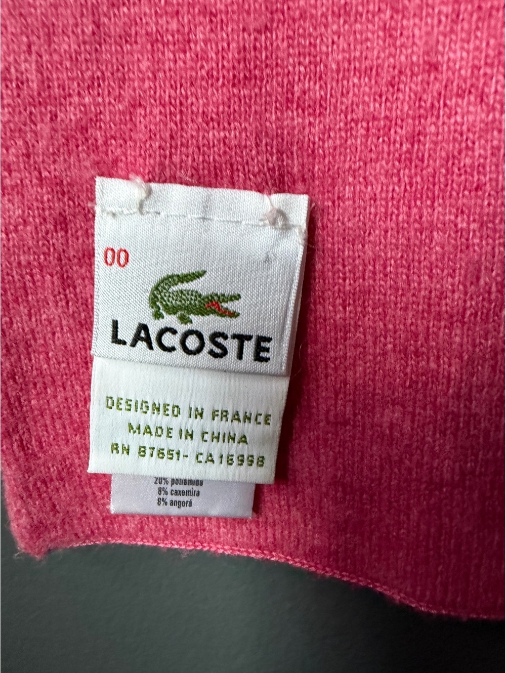 Lacoste Pink Argyle Pattern Wool/Cashmere Scarf